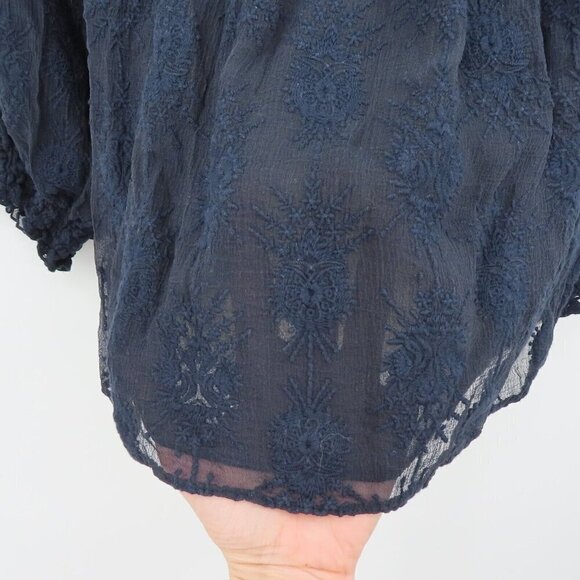 Rebecca Taylor Womens 6 Blue Embroidered Cold Shoulder Flowy Blouse Shirt Top - Picture 4 of 11
